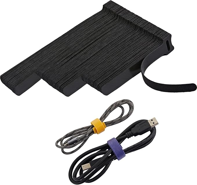NBTORCH 120 PCS Reusable Cable Ties with Hook and Loop, Multi-purpose Adjustable Cable Management Wire Ties Cable Straps for Organizing Home, Office and Data Centers (Black, 4"-6"-8")