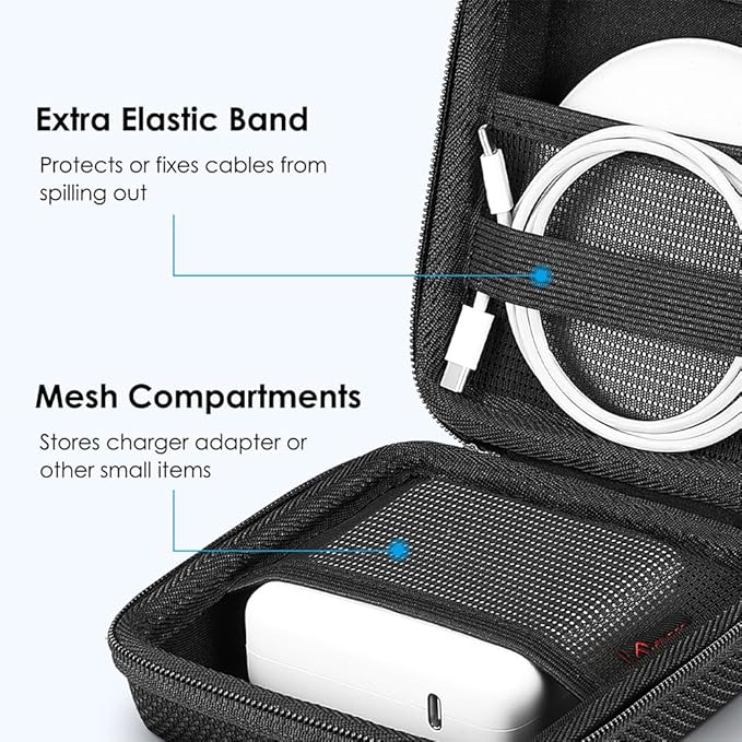 FINPAC Hard Case for MacBook Charger, Small Electronic Organizer Bag for MacBook Power Adapter, Portable Pouch Travel Storage for Laptop Accessories, Magic Mouse, USB Drives, GoPro, Gadgets - Black