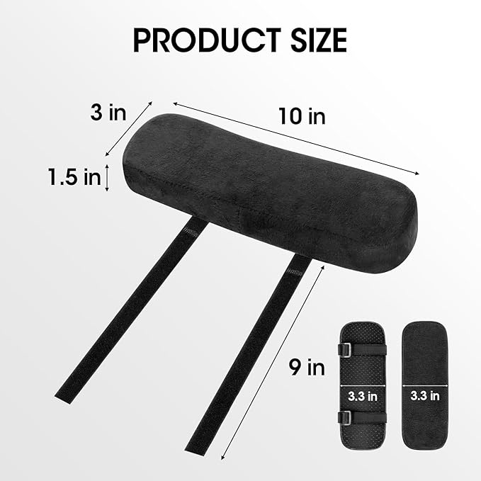 ZNCMRR 2 Pack Office Chair Armrest Pads Covers with Memory Foam Elbow Pillow for Forearm Pressure Relief, Black Arm Rest Covers for Office Chairs, Wheelchair, Comfy Gaming Chair(Black)