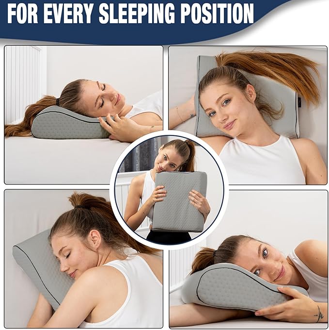 alkamto Travel & Camping Comfortable Memory Foam Pillow – Easy to Carry Portable Bag – Temperature Regulating Pillow Case (Grey Contour)