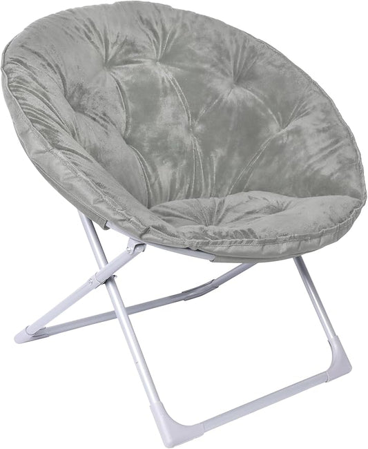 Amazon Basics Comfortable Faux Fur Saucer Shaped Chair with Foldable Metal Frame, Grey, 32.3"D x 27.2"W x 32.3"H