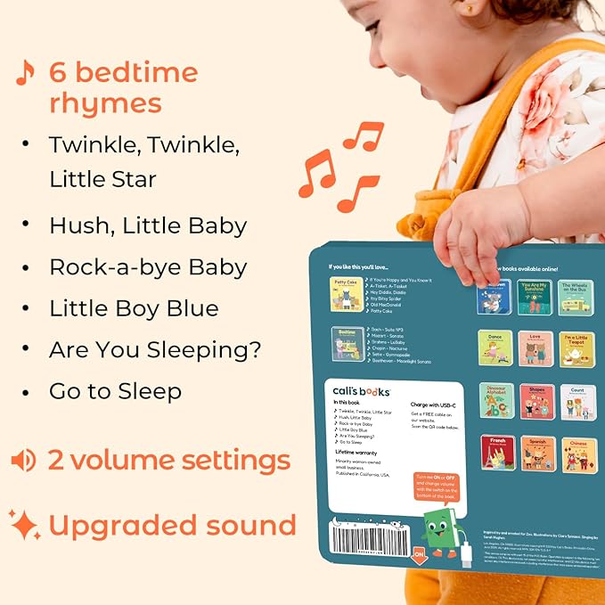 Cali's Books Twinkle Twinkle Little Star – USB-C Rechargeable Musical Book for 1-Year-Old | Sound Book for Toddlers 1-3 with Bedtime Lullabies – Nursery Rhymes Musical Book