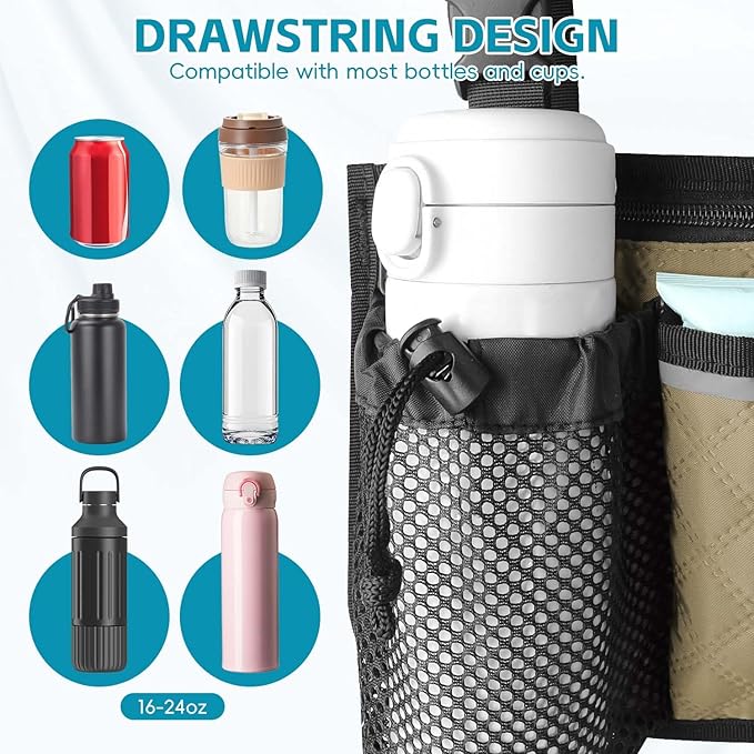 Wheelchair Bag with Cup Holder, Wheelchair Accessories Armrest Side Bag Multi Pockets Pouch for Electric Wheelchairs, Walker, Rollators & Mobility Scooters, Adults, Seniors, Khaki