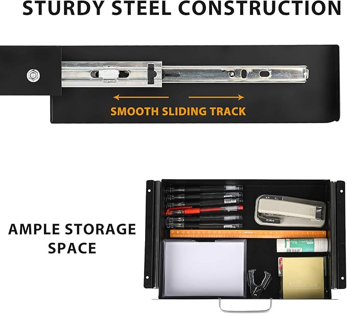 Gome Under Desk Pull-Out Drawer - Storage Organizer Office Mounted, Easy Slide-Out Pencil Drawer for Saving Space, Under Flat-Top Desk Storage Ideal for Sit-Stand Workstation