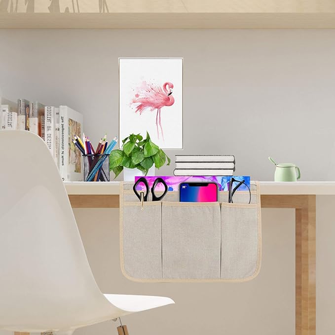 Bedside Caddy Bedside Storage Organizer Magazine Phone Tablet iPad Remote Holder, Organizer Caddy for Home College Dorm Bed, Sofa, Bunk Bed (Pale Khaki)