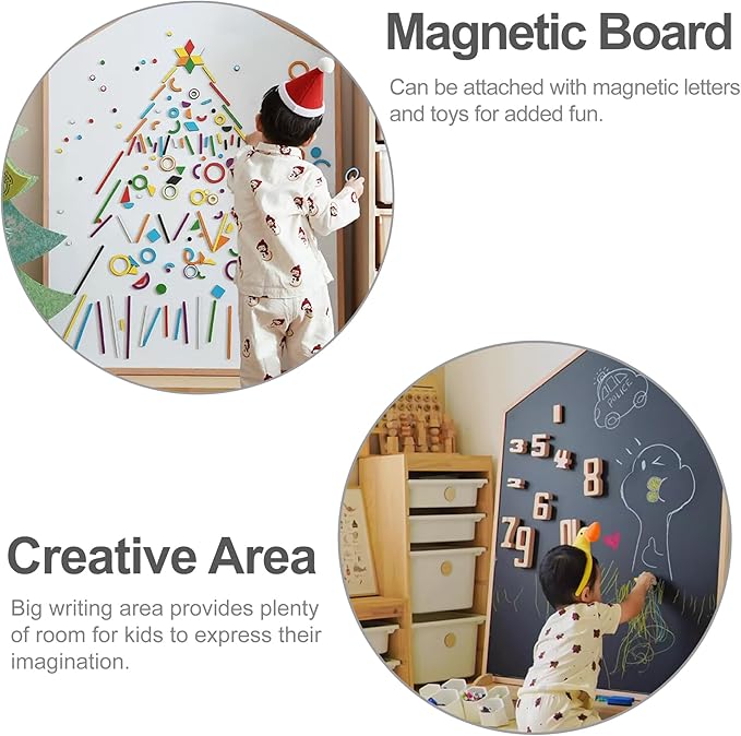 House Design Double-Sided Magnetic Drawing Board w/Detachable Roller for Kids, Extra Large Art Easel for Toddlers Boys and Girls Gift (Wall Mountable)