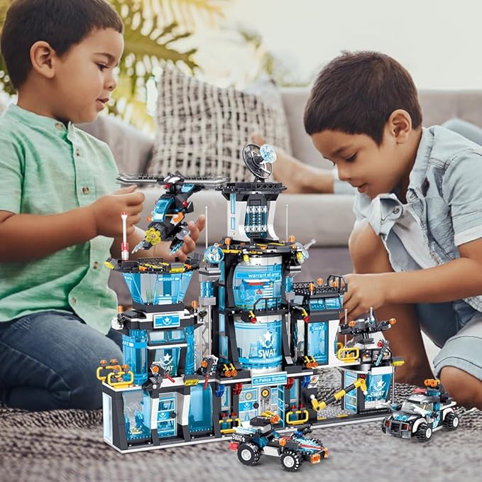 MindBox City Police Station Building Set with Police Car & Helicopter,1430pcs Building Block Toy Gift for Boys 8-12