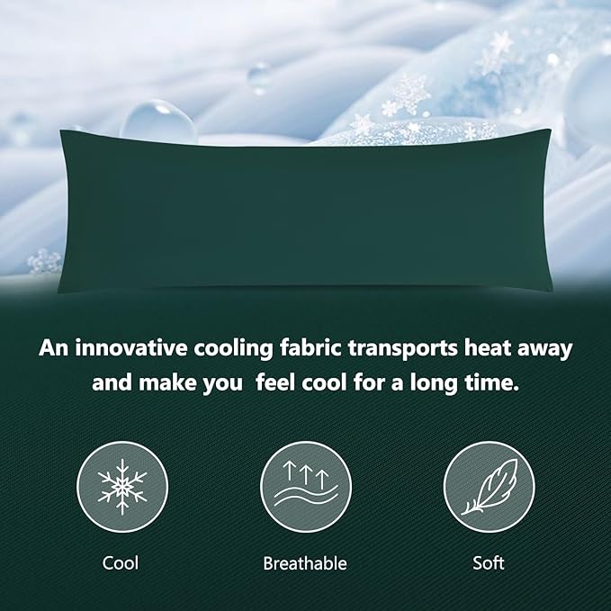 DOWNCOOL Large Body Pillow Insert with Cooling Cover - Soft Long Bed Pillow for Summer - Breathable Full Body Pillow for Adults - 20x54 inch (Green, with Cover)
