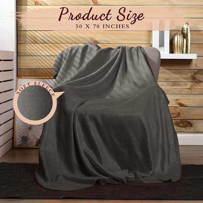 Buryeah 10 Pcs Fleece Blanket Bulk Soft Warm Fleece Blankets Cozy Lightweight Throw Blankets Plush Pet Throw Blanket for Home Bed Sofa Office Wedding Gifts Travel(50" X 70",Dark Gray)
