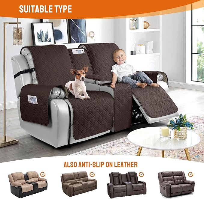 VANSOFY Loveseat Recliner Cover with Console 100% Waterproof Sofa Slipcovers Non-Slip Reclining Couch Covers Split Sofa Cover Furniture Protector for Pets, Dogs(Chocolate)