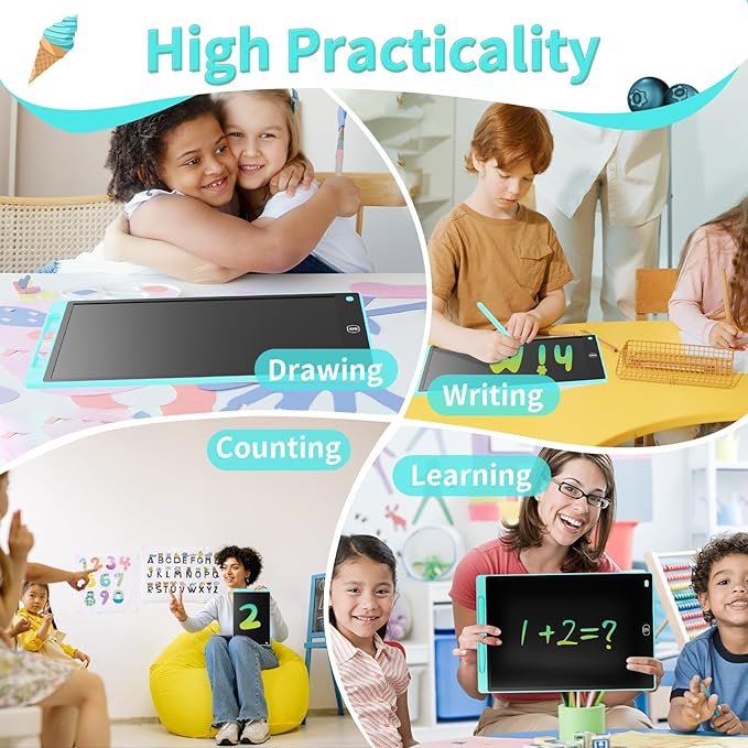 [2 Pack] Genialba LCD Writing Tablet 10-Inch Colorful Doodle Board, Toddler Learning Educational Toys Gifts for 3-8 Years Old Girls and Boys, Electronic Drawing Pad for Kids (Pink&Blue)