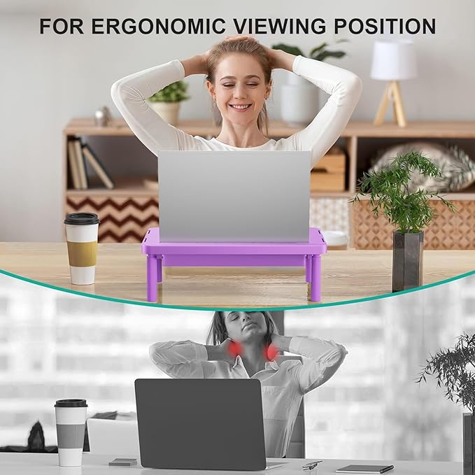 WALI Computer Monitor Stand with Storage, Desk Monitor Riser 3 Height Adjustable, Laptop Riser with Airflow Vents, Desk Organizer for Computer, Laptop, Printer (PTT002-V), 1 Pack, Violet