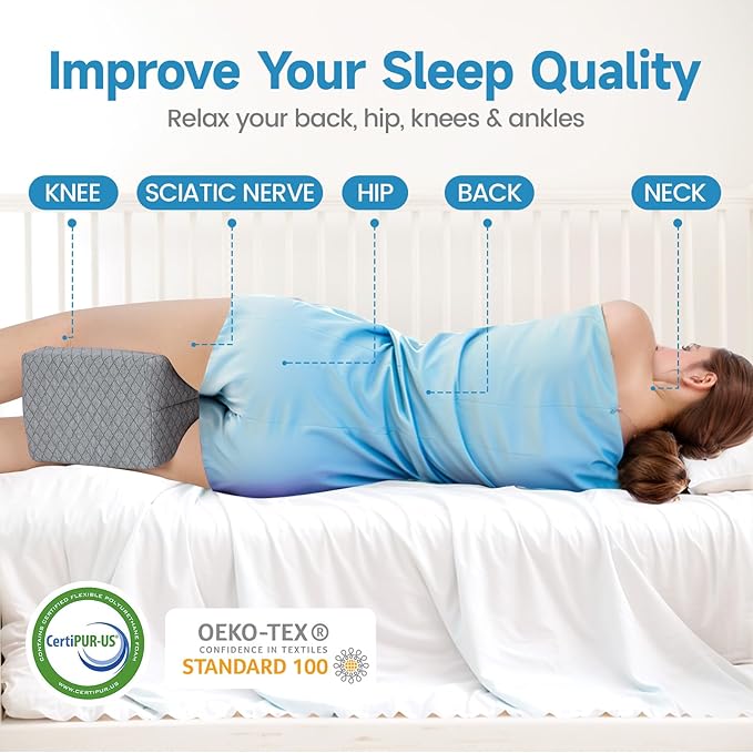 Memory Foam Knee Pillow for Side Sleepers, Support Leg Pillow for Side Sleeping, Smooth Spine Alignment Pillow, Cushion for Hip, Back, Sciatica, Knee, Joints Pain Relief, Gray