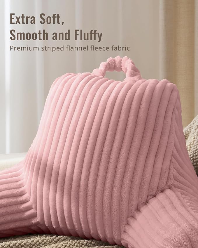 Blissful Diary Reading Pillow for Sitting in Bed, Large Flannel Back Pillow Bed Sitting Up for Adult & Children, Backrest Cushion for Sit Up in Couch or Floor, Dorm Essentials, Plush Pink