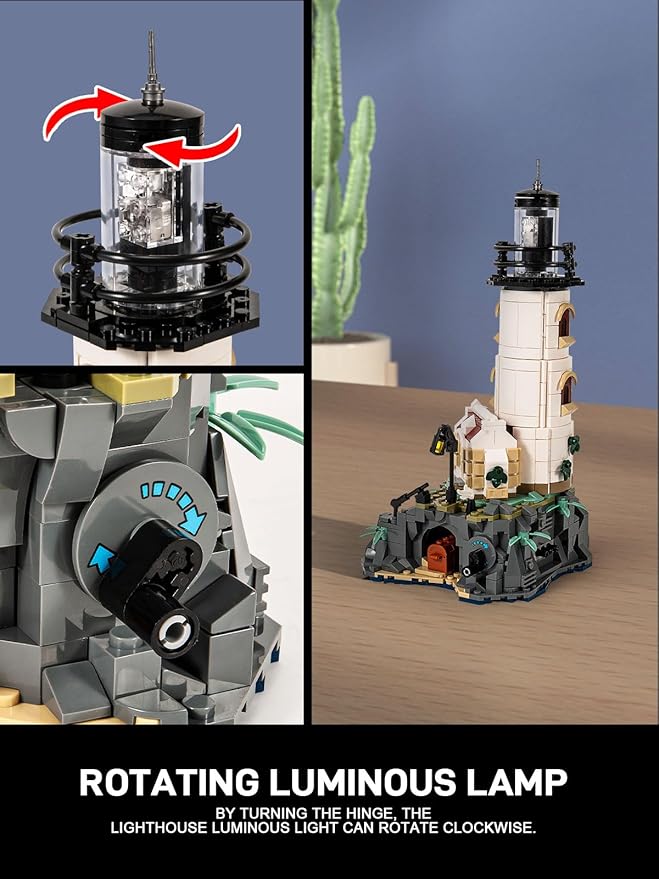 Island Lighthouse Building Block Sets with Glowing Lighting, Unique Collection and Display Model for Home,Building Block Kits Gift for Adults and Kids (1092 PCS)