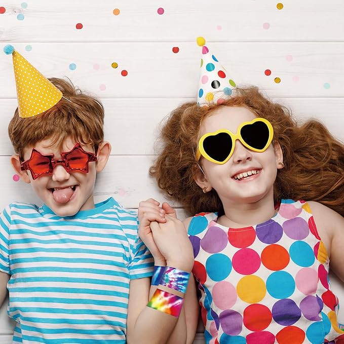 60PCS Tie Dye Party Favors Slap Bracelets, Groovy Wristbands Bracelets Goodie Bag Fillers for Tie Dye Birthday Decorations Supplies for Boys and Girls kids Adults