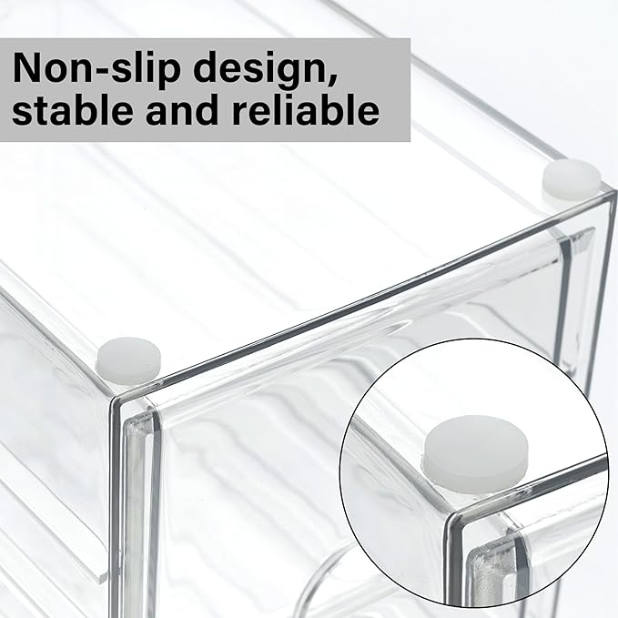 Prsildan Acrylic Drawer Makeup Organizer with 9 Drawers, Set of 3 Office Desk Organizers Accessories, Clear Stackable Storage Drawers for Vanity, Countertop, Craft, Jewelry, Art Supply Organization