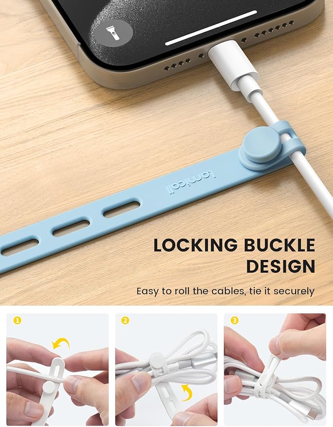 Lamicall 30Pack Silicone Cable Ties Cord Organizer, Multi Color Elastic Cable Management Wraps, Home Decor Organizer Ties Accessories for Phone Charger Electrical Cord, Chritsmas Travel Essentials