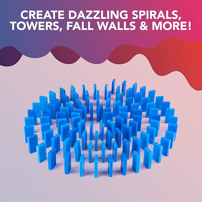 Bulk Dominoes Plastic Bulk 100pcs – Building and Stacking and Chain Reaction Toppling STEAM Toy Blocks for Kids (Blue)