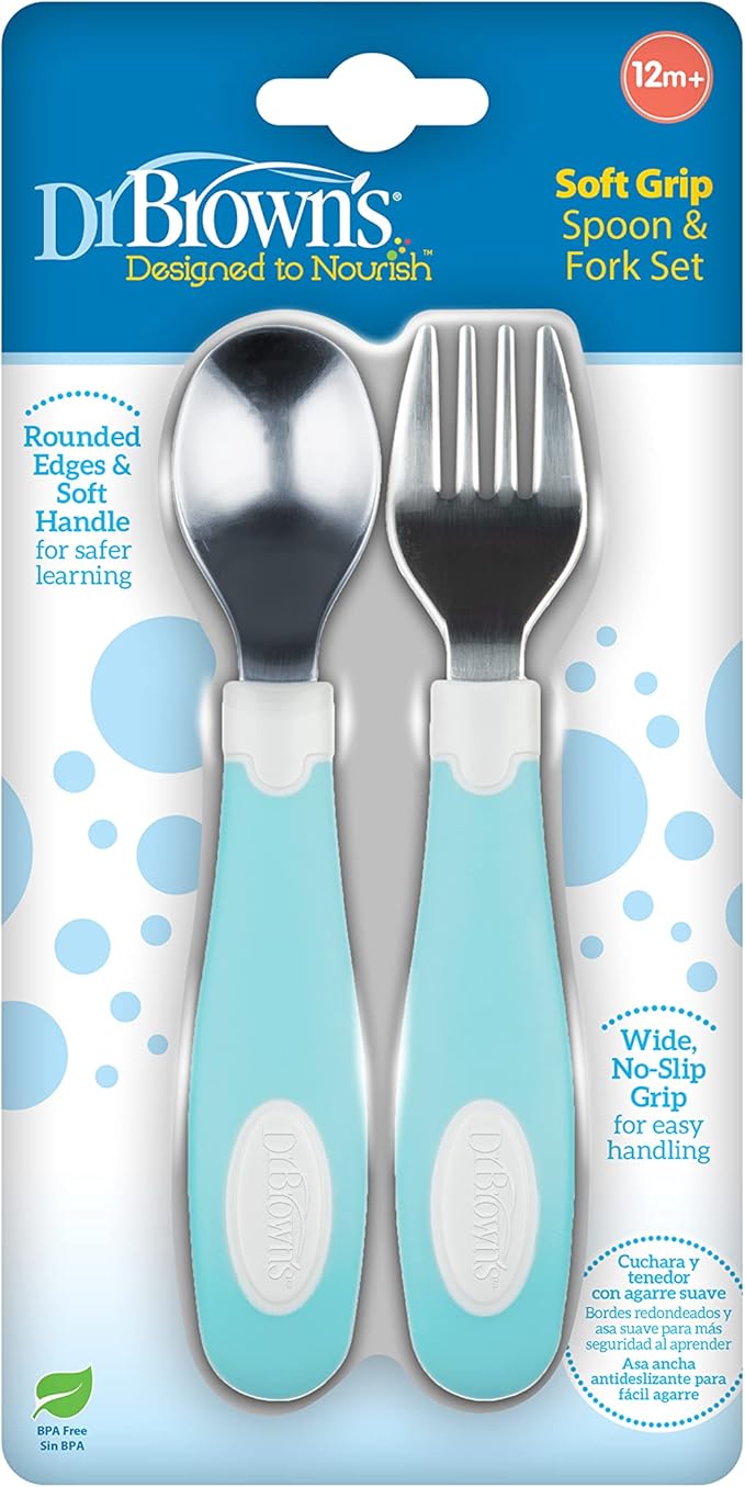 Dr. Brown's Designed to Nourish Soft-Grip Spoon and Fork Set,Teal