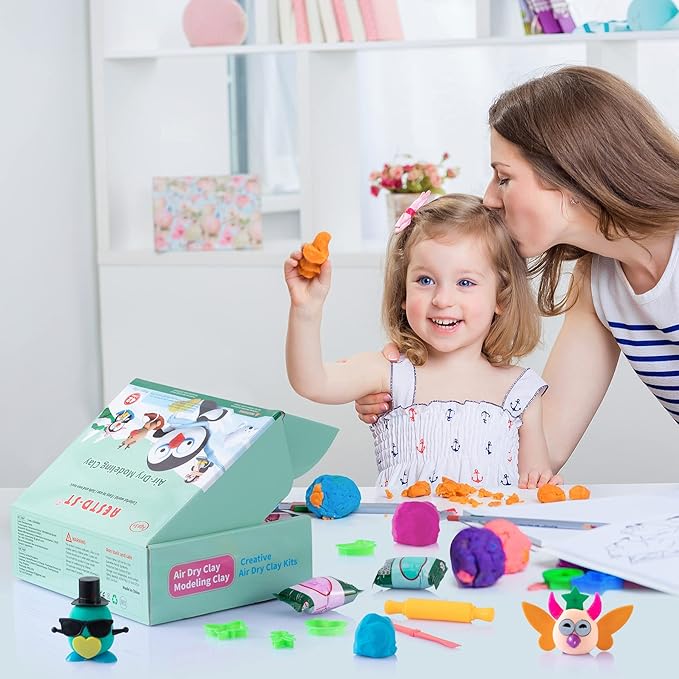 Air Dry Clay 42 Colors, Modeling Clay for Kids, DIY Model Magic Clay, Molding Clay Kit with Sculpting Tools, Non-Sticky Soft and Super Light, Arts and Crafts Gift for Boys Girls Kids.