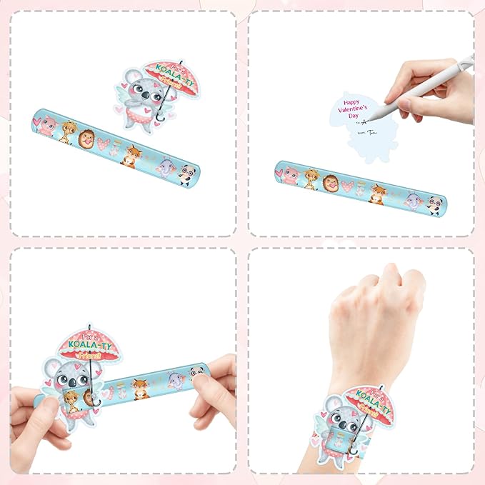 ceiba tree 30Pcs Valentine's Day Slap Bracelets with Cards Gifts for Kids Valentines School Classroom Class Classmates Exchange Prizes Party Favors Goodie Bag Stuffers