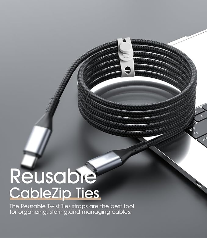 20Pcs Nearockle Silicone Cable Ties, 5.12 Inch Adjustable Cord Organizer Reusable Zip Ties for Charging Cords Earphone Computer Wire, Office Desk Cable Management Travel Accessories(White)