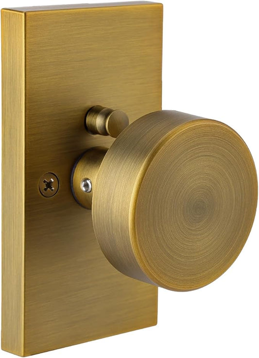 Antique Brass Door Knobs Interior with Lock, Modern Vintage Privacy Antique Door Knobs Door Handles for Bathroom Bedroom Rectangle