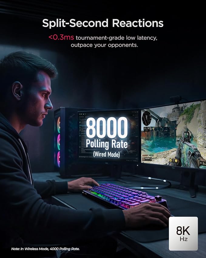 PIXIU 98 Mechanical Gaming Keyboard with Knob, Cherry MX2A Red Switches, 8K Hz Polling, Tri-Mode Gasket Key-Board for PC/Mac/Laptop, Hot Swappable, PBT, RGB Backlit, 95 Keys