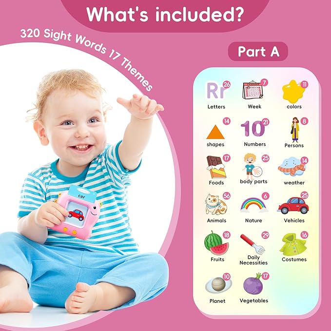 Talking Flash Cards for Toddlers, 540 Sight Words Flash Cards Speech Therapy Toys - Learning Educational Gifts for Age 1 2 3 4 5 6 Years Old Boys and Girls(540 Sight Words_Pink)