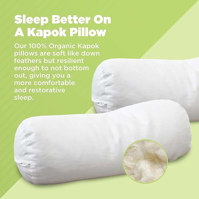 Bean Products Kapok Neck Roll Pillow for Sleeping – Hypoallergenic and Breathable Organic Cotton Fabric Neck Pillow – Soft and Supportive Pillow for Neck Pain Relief – Made in The USA, 5" x 14"