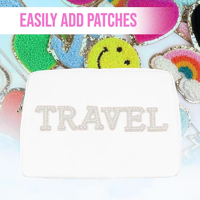 DANCOUR Nylon Makeup Bags for Women Large Preppy Travel Toiletry Pouch Cosmetic Bag Makeup Organizer