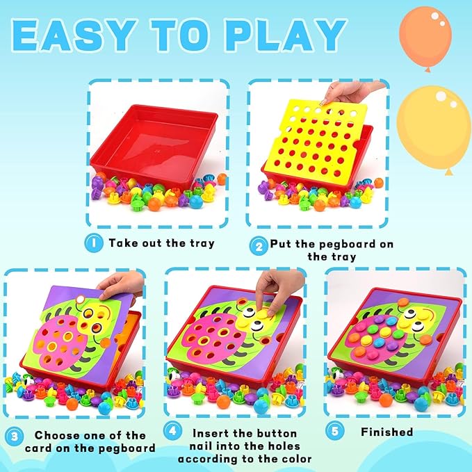 Button Art Toys for Toddlers, Crafts for Age 3-5, Early Educational Toys, Color Matching Puzzle, Fine Motor Skills Game, Preschool Learning Toys for Boys & Girls 3+