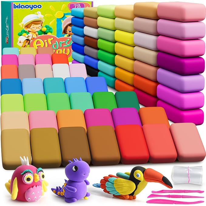 Air Dry Clay - 78 Colors Magic Clay, Modeling Clay Starter Kit, Safe & Non-Toxic, Colorful DIY Clay for Kids, with Accessories and Sculpting Tools, Great Gift for Boys & Girls