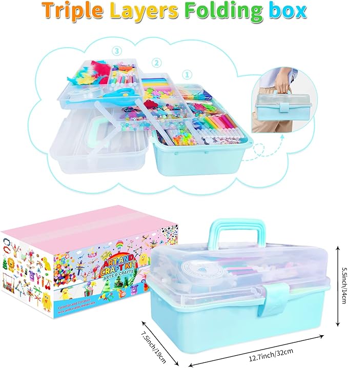 Itopstar 3000 Kids Arts and Crafts Supplies for Kids Ultimate Crafting Supply Set in Portable 3 Layered Plastic Art Box All in One for Craft Arts and Crafts for Kids Ages 8-12
