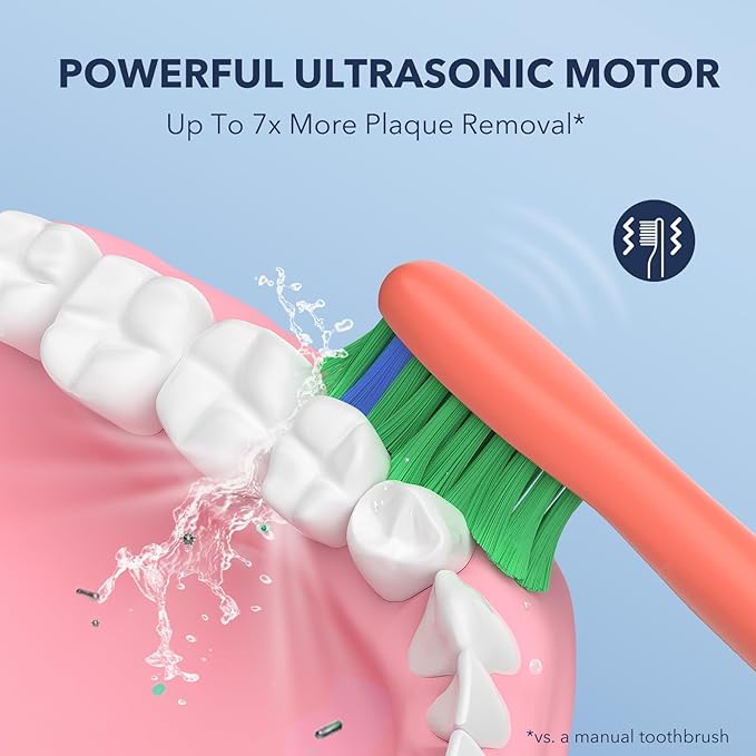 ARISSON Sonic Electric Toothbrush for Adults and Kids, 40,000 VPM Power Toothbrush, 1.5H Fast Charge Ultrasonic Electric Toothbrushes with 2 Minutes Smart Timer, 1.6 Oz Travel Toothbrush, Peach Orange