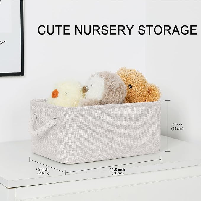 Bidtakay Small Storage Baskets for Shelves Set of 6 Biege Fabric Storage Bins for Organizing Linen Collapsible Organizer for Closet Nursery Clothes Toys 11.8 X 7.8 X 5 Inches
