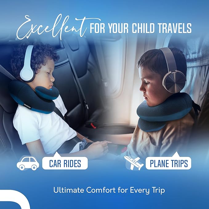 BCOZZY Kids Chin Supporting Travel Pillow for Ages 8–12- Patented Soft Neck Pillow for Head and Chin Support in Car Seat and Airplane. Comfortable Travel Essential. Medium Size, Bag, Light Purple