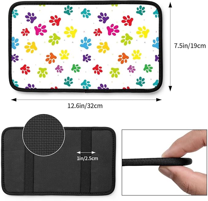 DORKEIXIA Colorful Dog Paw Prints Auto Center Console Armrest Pad Universal Car Center Console Cover Seat Box Cover for Sedan, Van, SUV, Truck Car Accessorie