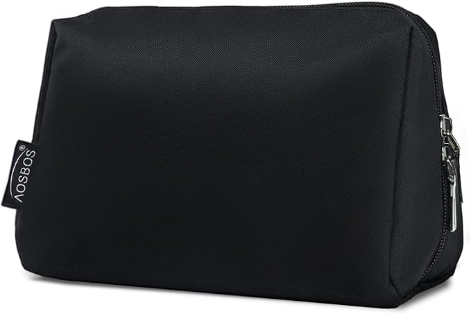 Aosbos Small Travel Makeup Pouch - Cosmetic Bag for Women, Midnight Black