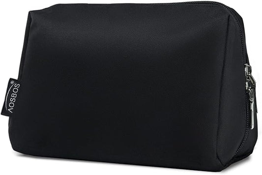 Aosbos Small Travel Makeup Pouch - Cosmetic Bag for Women, Midnight Black