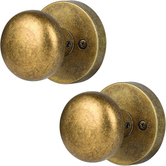 Dummy Door Knobs Interior, Antique Brass Bronze Door Knobs, Vintage Non-Locking Inactive Door Handle for Closet and Bifold, 2 Pack