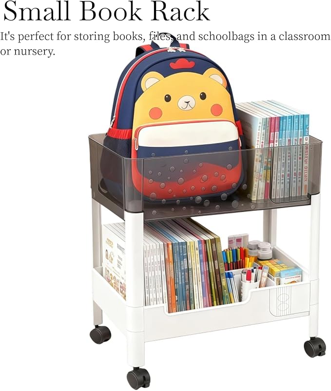 LiWNYRK 2 Tier Rolling Cart with Wheels for Under Desk Storage, Heavy Duty Plastic Short Small Utility Cart for Small Space Pantry Room Kitchen Laundry Bathroom, 4.7'' Deep Baskets for Tall Bottles