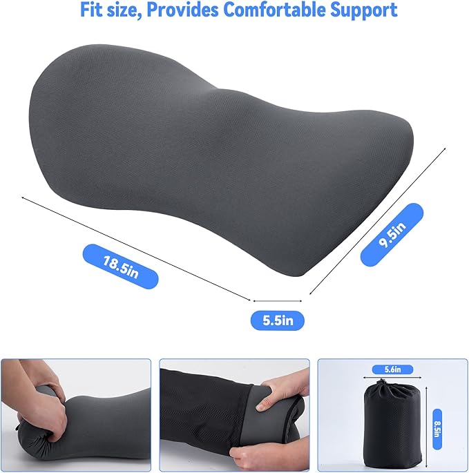 Lumbar Support Pillow for Office Chair and Car Seat, Lumbar Pillow with Adjustable Strap, Memory Foam Back Pillow for Lower Back Pain Relief, Back Support Pillow for Sitting, Driving, Traveling