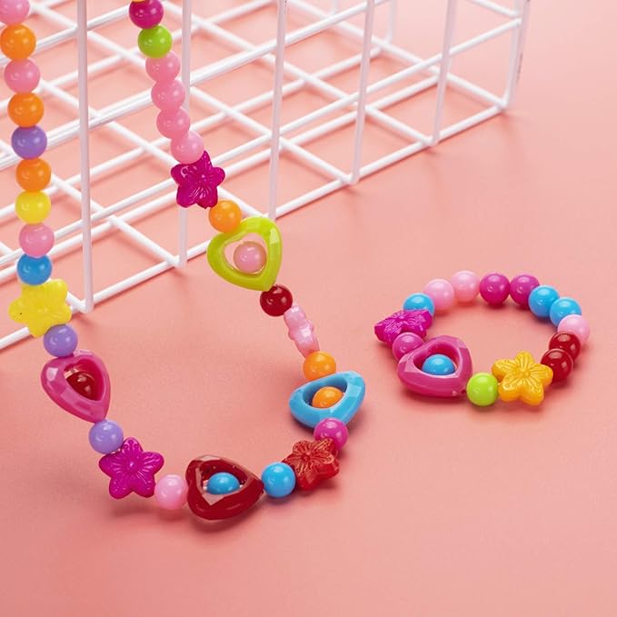 6 Sets Toddler Play Jewelry Beaded Necklace and Bracelet for Little Girls, Packaged in Gift Box, Dress up Necklace Bracelet Set Pretend Princess Jewelry for Kids, Jewelry Toy Gifts for Girls