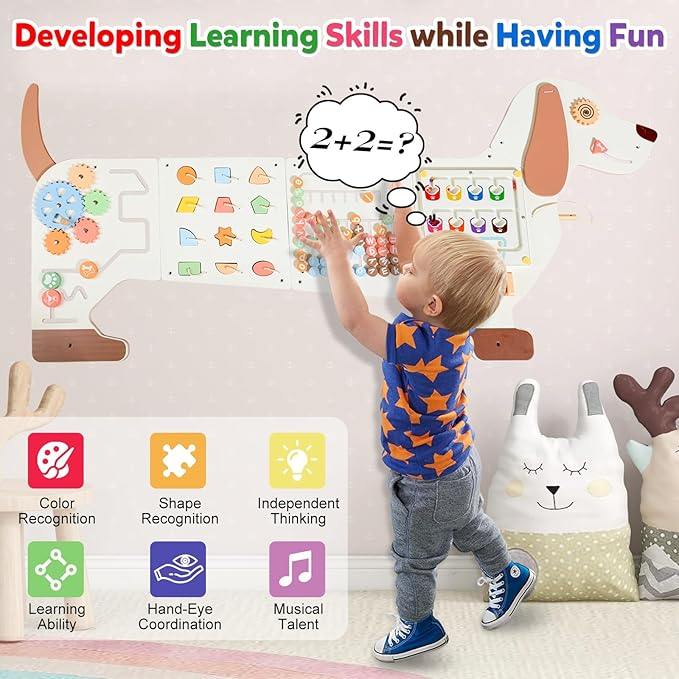 Sensory Board Toys for Kids: Montessori Interactive Educational Panels for Motor Skills - Activity Wall Furniture for Classrooms Daycares Playrooms - Dog Wall Toys for Autism