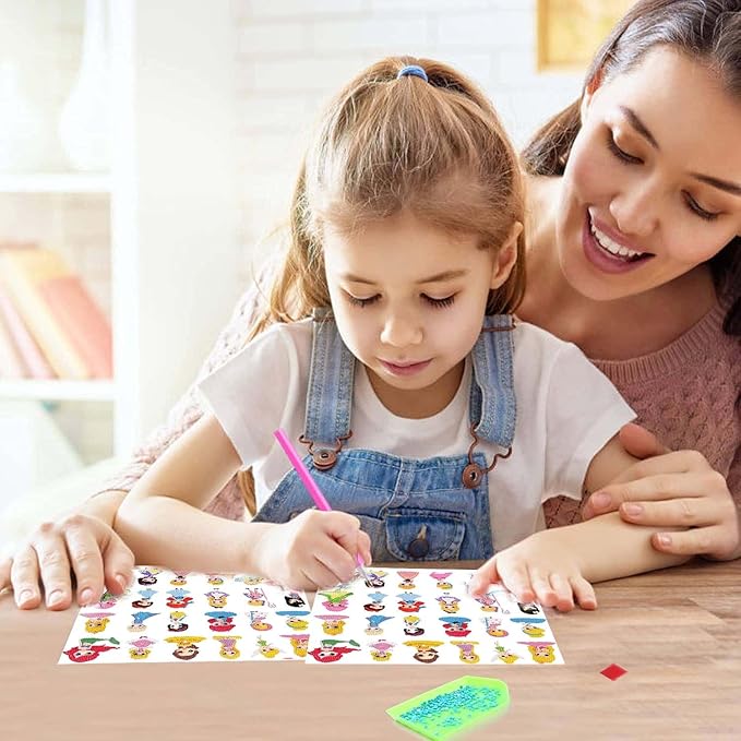 24Pcs Diamond Art Stickers Kits for Kids, DIY Cartoon Paint by Numbers Diamonds Mosaic Stickers for Kids Arts Diamond Craft Stickers for Kids and Adult Beginners