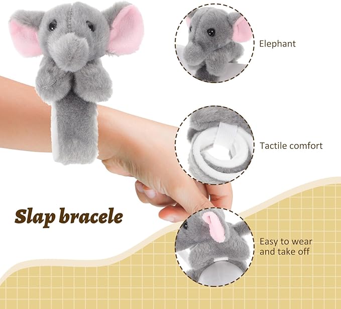 Abaodam Animal Slap Bracelet Elephant Slap Bracelet Plush Stuffed Animal Hugger Snap Wrist Band for Kids Birthday Party Gifts
