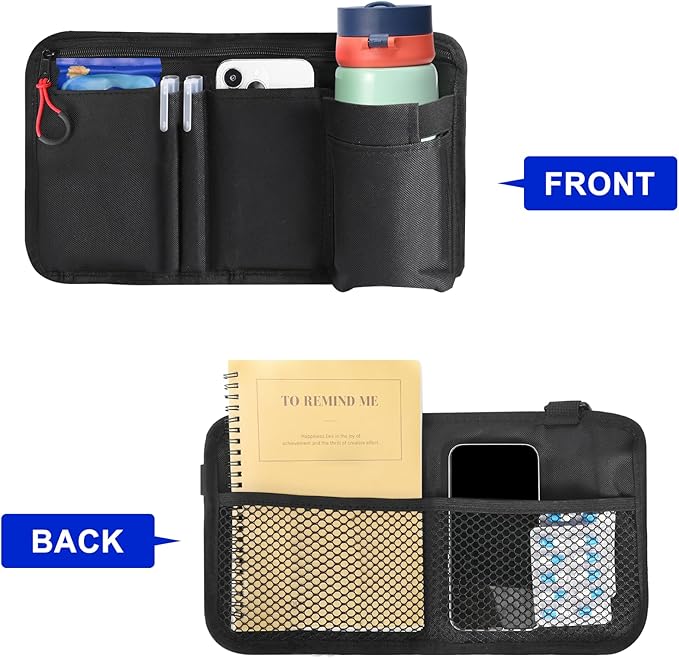 Wheelchair Side Bag with Cup Holder, Premium Wheelchair Armrest Pouch Accessories for Adults，Wheelchair Bags for Walkers, Rollators, Electric Wheelchairs (Black)