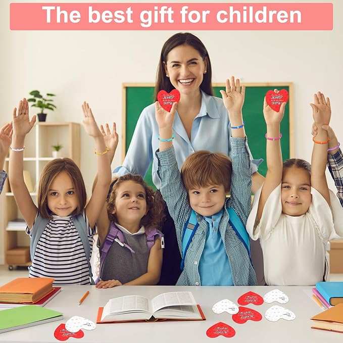 32 Sets Valentines Bracelets with Cards Student Valentines Favors from Teacher Our Class Would Knot Be the Same Without You Adjustable Stretch Beaded Friendship Bracelet Classroom Gifts